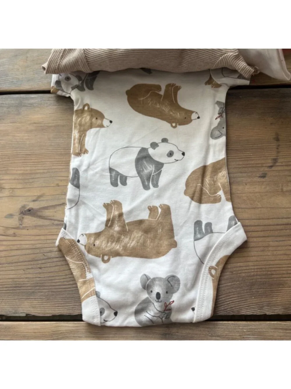 Carter's Child of Mine Bodysuits Newborn Tan Bears Stripes 100% Cotton